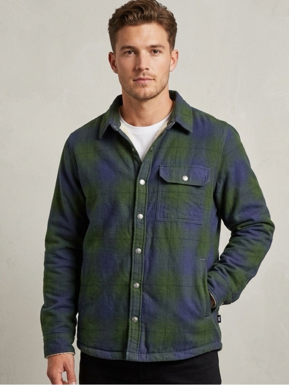 The North Face Sherpa Fleece-Lined Plaid Shirt Jacket Blue & Green